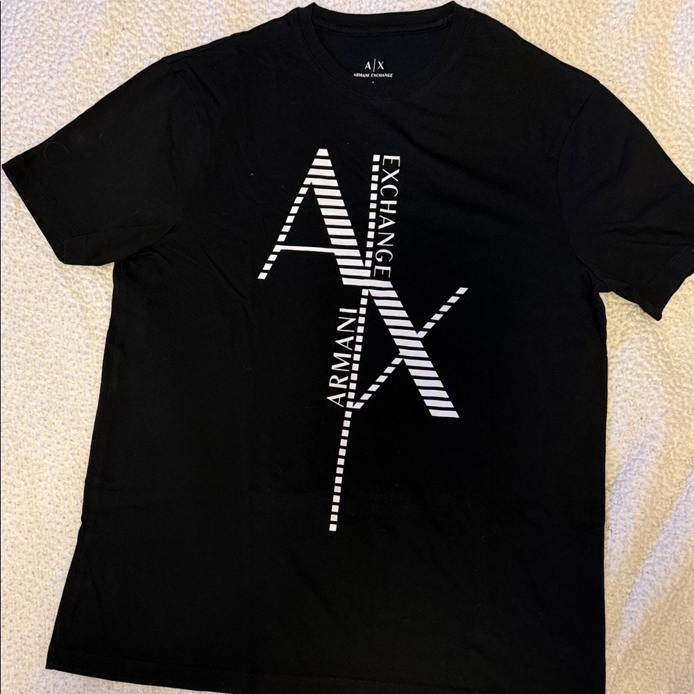 Armani Exchange Black Short-Sleeve Logo Tee with White AX Graphic